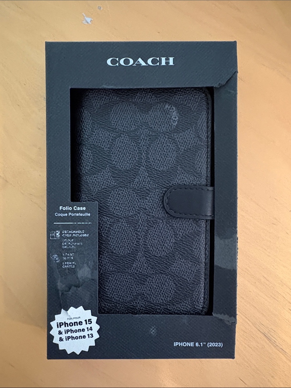 Coach Black Signature Folio Phone Case iPhone 13,14,15